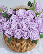 Coferset 50pcs Velvet Artificial Roses Flowers in Bulk,Lavender Purple - Image 3