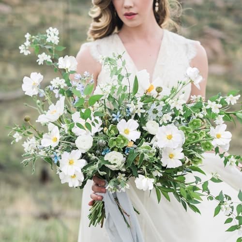 IPOPU White Daisy Flowers Artificial Cosmos 5PCS White Fake Wildflowers 24.5" Silk Flowers with Stems for Home Decor Indoor Artificial Daisies for Wedding Bouquets Floral Craft - Image 4