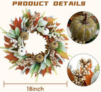 18 Inch Fall Wreath for Front Door Pumpkin Autumn Wreaths - Image 2