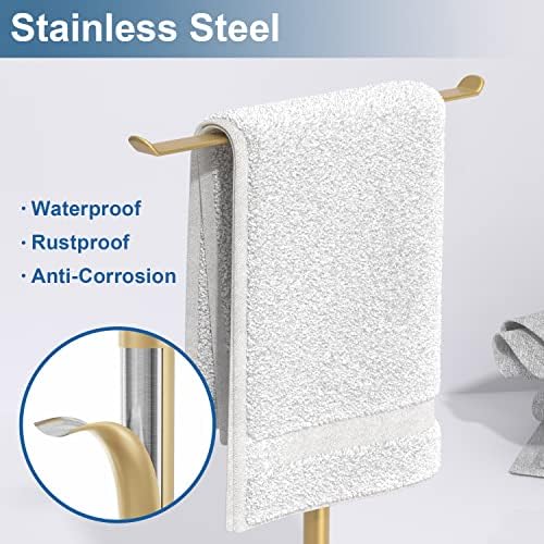 Gold T-Shaped Hand Towel Holder Stand for Countertops, Stainless Steel - Image 2