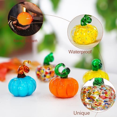 4 Pcs Blown Glass Pumpkin Figurines Fall Thanksgiving Centerpiece Decor - Image 6
