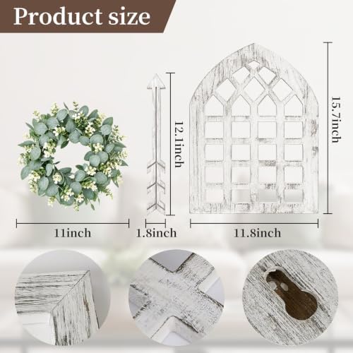 WAKOSAN Rustic Wood Window Frame Wall Decor with Wreath & Arrows Set of 2 - Image 3