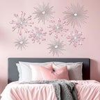 Blulu 8 Pcs Pink Metal Wall Art Cast Iron Starburst Wall Decor Bling Crystal Sculptures Living Room 3D Teardrop Radial Rhinestone Hanging Diamond Accents for Home Office Bedroom Entryway - Image 5
