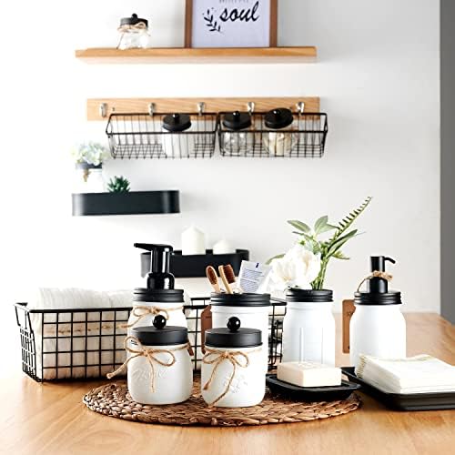 SheeChung Mason Jar Bathroom Accessories Set,6Pcs Rustic Bathroom Set,White - Image 3