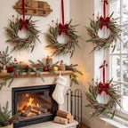 10 PCS Mini Christmas Wreaths for Cabinets 9" Christmas Kitchen Cabinet with Pine Needles Pinecones Red Berries Bells and Bow Christmas Wreath for Front Door Window Wall Xmas Holiday Home Decor - Image 3