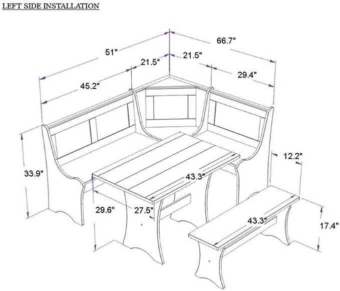 Riverbay Furniture Traditional Solid Wood Dining Nook Set - Image 4