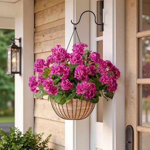 Artificial Geranium Flowers for Outdoors 19.6" Geraniums Artificial Flowers Realistic Faux Geraniums for Outdoor Planters Silk Geranium Indoor Fake Flowers Porch Home Decor No Vase (4PCS，Purple Red) - Image 5