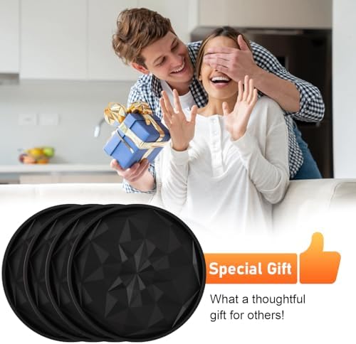 OIAHOMY 8 Pcs Coasters with Holder for Beer, Coffee, Silicone Coaster Set for Table Decor for Kitchen, Bar, Dining Room, Living Room, Housewarming Gifts - Black - Image 5