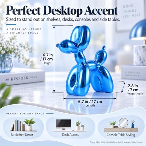 Blue Balloon Dog, Animal & Modern Sculpture, Preppy & Office Gold Decor, Small Figurines - Image 3