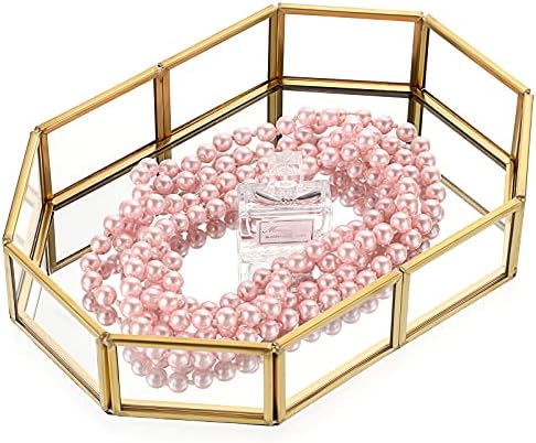 Hipiwe Mirror Glass Vanity Tray - Gold Ornate Makeup Organizer Perfume Tray - Image 6