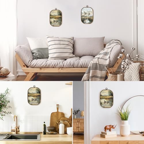dvhdajed Vintage Mallard Duck Wall Art Decor, Rustic Farmhouse Ducks Framed Canvas Art, Rustic Cottagecore Mallard Duck Octagon Wall Hanging Decor for Nursery Bedroom Living Room, 10.2x7 Inch - Image 5