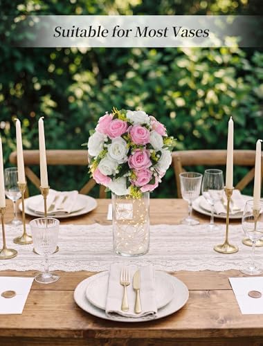 BLOSMON Flower Balls Centerpieces for Table: 6 Pcs Pink White Faux Roses - Image 4