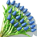 ONLY ART Artificial Navy Blue Tulips 20 Pcs – 13.5 Inch PU Faux Flowers with Bendable Stems for Home Décor, Wedding Centerpieces, DIY Floral Arrangements, New Year and Valentine's Day by ONLYART