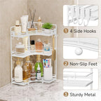VITVITI 3 Tier Corner Bathroom Counter Organizer, Bathroom Countertop Organizer Storage for Sink, Metal Mesh Makeup Organizer for Vanity Countertop Kitchen with Hooks, White - Image 4