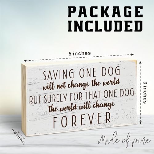 Dog Theme Wooden Block Sign - Saving The Dog Change The World - Rustic 5"X3" Pine Wood Plaque, Home & Garden Decor, Housewarming Gift For Friends, Desk & Tabletop, Shelf Accessories - A16 - Image 2