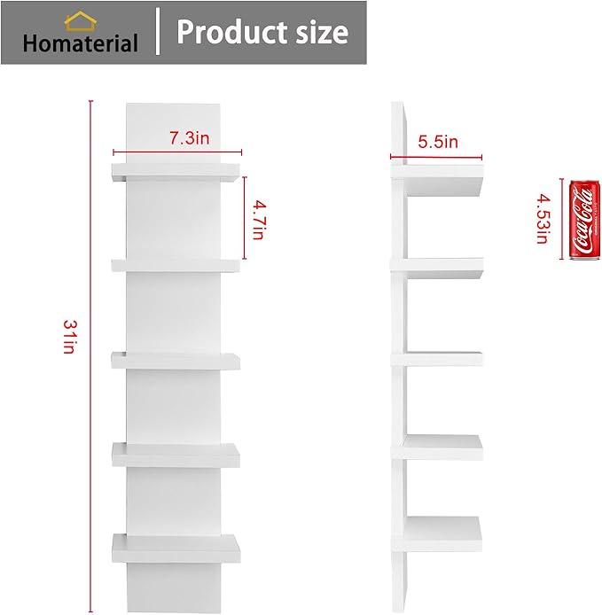 Homaterial 5 Tier Wall Shelf Unit, Decorative Wall Mount Vertical Shelving - Image 3