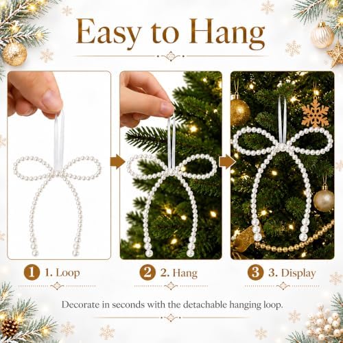 DIYDEC 18PCS Large Christmas Pearl Bow Ornament 7in Tree Hanging Decor - Image 3