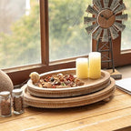2 Piece Oval Torched Wooden Serving Tray Set with Beaded Design, Centerpiece Table Decorations Tray for Living Room Ottoman, Coffee Table Tray for Farmhouse Home Decor - Image 5