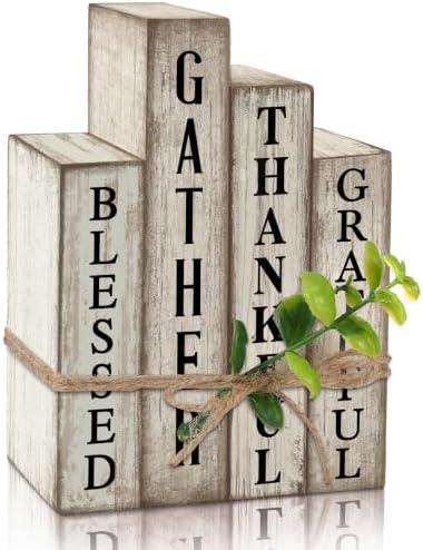 Lineshading 4 Pcs Inspirational Table Decor Wooden Book Gather Blessed Sign by Lineshading