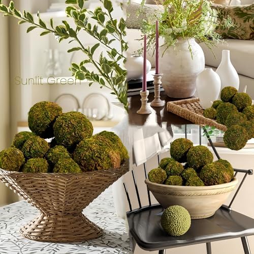 USMOLA 18-Piece Moss Balls Set - 6 Large 3.2" & 12 Small 2" Artificial Moss Decor for Bowls, Vases | Handmade Natural-Look Decorative Filler Balls for Home Centerpieces, Tabletop Decor (Sunlit Green) - Image 3