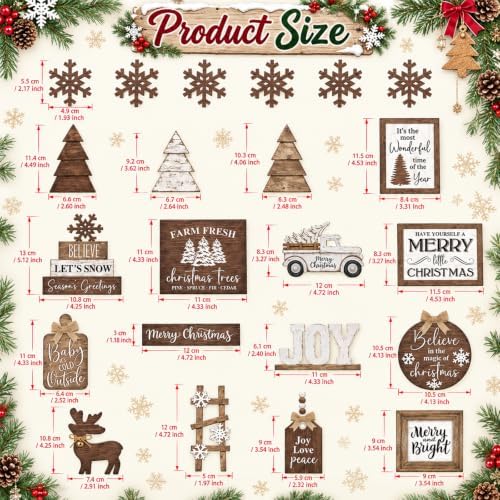 Mifoci 15 Pcs Christmas Neutral Christmas Tiered Tray Decor Rustic Wood - Image 3