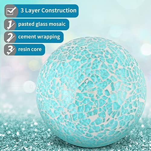 MDLUU 4" Decorative Orbs, Mosaic Sphere Balls, Centerpiece Balls for Bowls, Vases, Dining Table Decor, Pack of 3 (Teal Blue) - Image 4