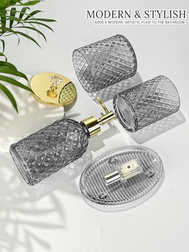 Haturi Glass Bathroom Accessories Set, Smoky Gray Bathroom Set, 4 Pcs - Image 3