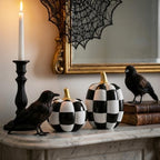 Black and White Checkered Pumpkins with Gold Stem for Halloween Decor - Image 5