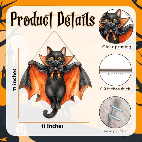 Black Cat Halloween Decor Door Hanging Sign for Front Door Porch Wall Decor Welcome Sign for Haunted House Halloween Party Outdoor Indoor Decorative Signs - Image 2