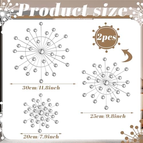 Blulu 4 Pcs Silver Wall Decor, Bling Crystal Starburst Metal Wall Art - Image 3