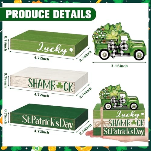 Geelin 4 Pcs St. Patrick's Day Table Decoration Wooden Book Stack Signs - Image 3