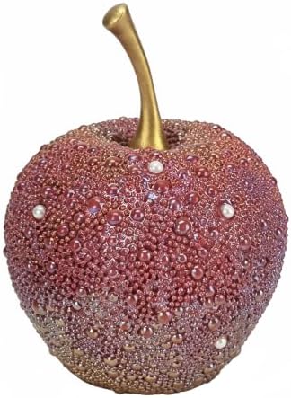 Rhinestone Beaded Apple Figurine, Resin Apple Statue Tabletop Decor by JOOMBE