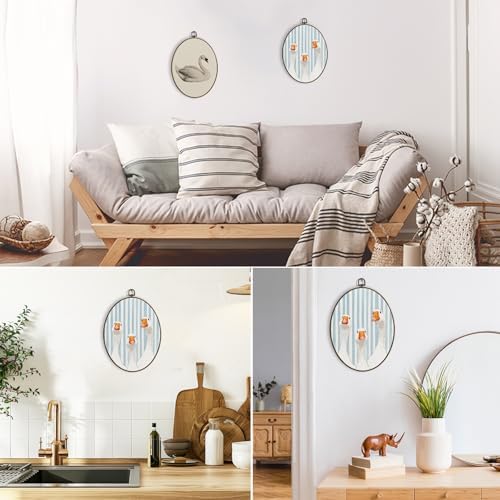 dvhdajed Preppy Goose Oval Wall Art Decor, Light Blue Striped Goose Framed Canvas Art, Farm Animals Decorations, Grandmillennial Geese Wall Hanging Decor for Nursery Bathroom Kitchen, 8.7x11.3 Inch - Image 5