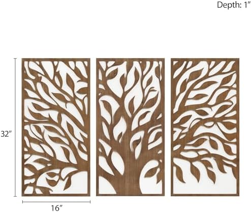 Madison Park Wall Décor for Living Room - Birch Botanical Two-Tone, Home Accent Modern Kitchen Dining Decoration, Ready to Hang 3-Piece Wood Panel Set for Bedroom, 16"W x 32"H, Tree of Life - Image 6