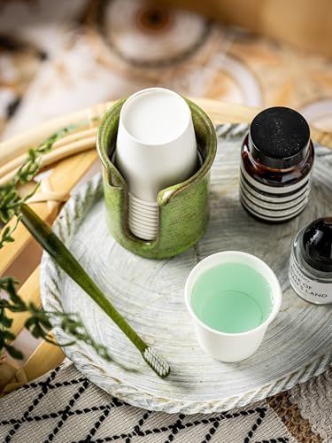 Ceramic Bathroom Cup Dispenser, 3 OZ Bathroom Cup Holder, Green - Image 5
