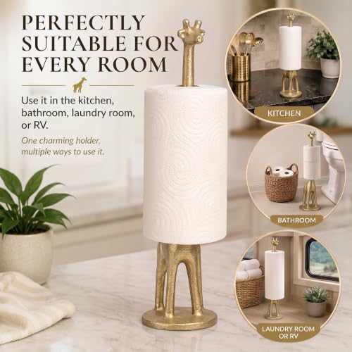 WallCharmers Gold Giraffe Paper Towel Holder & Metal Toilet Paper Stand - Image 7