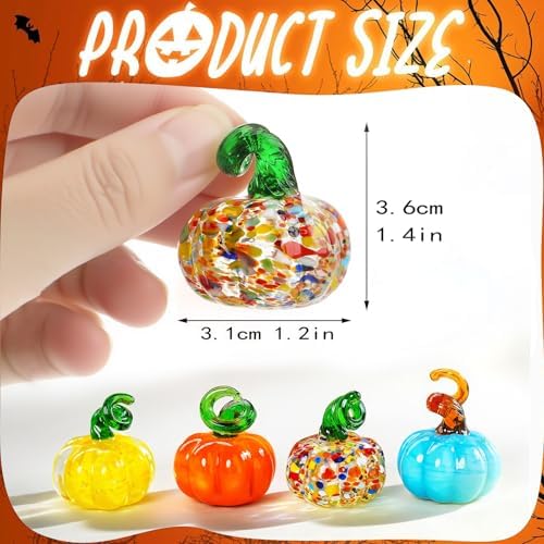 8 Pcs Colorful Blown Glass Pumpkin Figurines Halloween Thanksgiving Decor - Image 6
