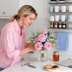 Faux Flowers in Vase Pink Roses Floral Arrangements for Home Decor - Image 2