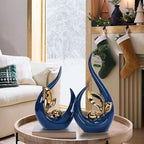 2 PCS Navy Blue Gold Home Decor Accent Ceramic Statue Abstract Sculpture Centerpieces Mid Century Modern Decor for Tables Coffee Table top Decorations for Living Room Desktop Shelf Dining Room Kitchen - Image 2