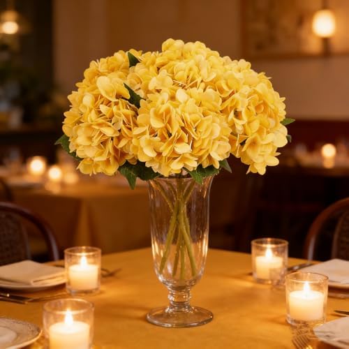 Kimura's Cabin 6pcs Hydrangea Artificial Flowers Silk Hydrangeas,Yellow - Image 6
