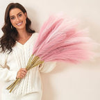Pink Pampas Grass Decor, 9 PCS 37''/3.1FT Tall Fluffy Faux Pompas Floral, Large Artificial Pompous Grass Branches for Floor Vase Fillers, Boho Farmhouse Room Wedding Décor（Pink） by QUBITFUL