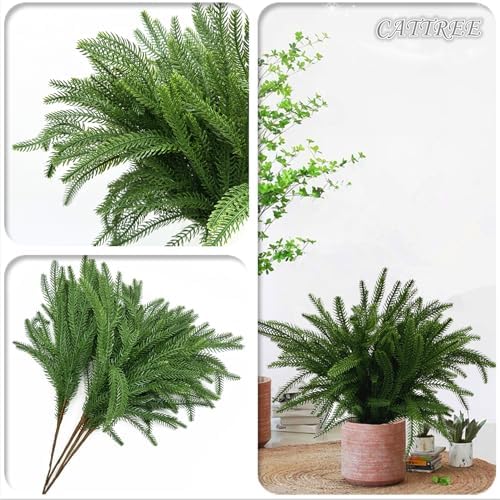 Artificial Norfolk Pine Branches 18 Inch, Fake Plastic Shrubs Greenery Realistic Plant Stems Real Touch Faux Pine Picks for Home Decor Vase Filler Indoor Outdoor Wreath DIY Christmas Decoration 4 Pack - Image 3