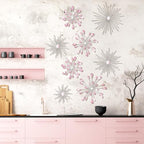 Blulu 8 Pcs Pink Metal Wall Art Cast Iron Starburst Wall Decor Bling Crystal Sculptures Living Room 3D Teardrop Radial Rhinestone Hanging Diamond Accents for Home Office Bedroom Entryway - Image 6