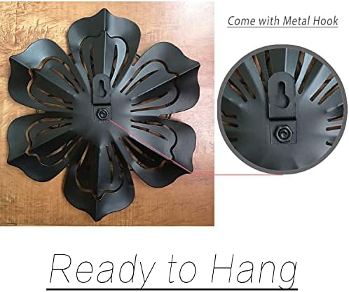 Metal Flower Wall Art Decor, 8.3" Rustic Modern Floral Sculpture, Distressed Iron Wall Hanging Home Decoration Accent Artworks for Indoor Kitchen Bedroom Living Room Office Outdoor Garden Patio - 06 - Image 5