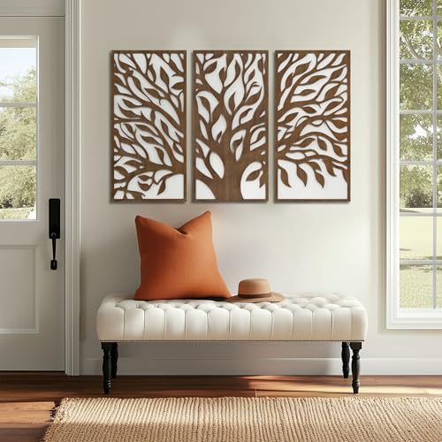 Madison Park Wall Décor for Living Room - Birch Botanical Two-Tone, Home Accent Modern Kitchen Dining Decoration, Ready to Hang 3-Piece Wood Panel Set for Bedroom, 16"W x 32"H, Tree of Life - Image 3