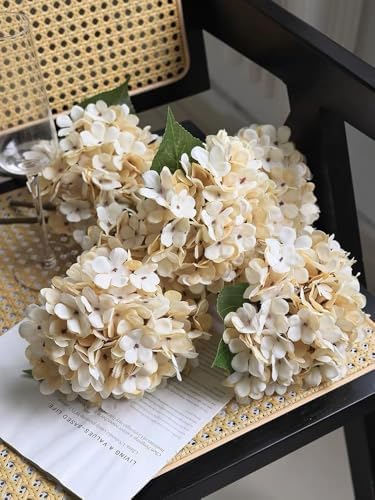 6Pcs 13" Cream Silk Hydrangea Artificial Flowers - Image 3