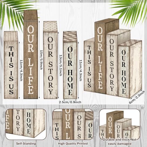 Lineshading 4 Pcs Farmhouse Table Decor Wooden Book Our Home Our Story Life - Image 3