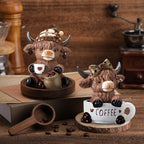 Wesiti 2 Pcs Highland Cow Figurines, Coffee Resin Statue Desk Decor - Image 6
