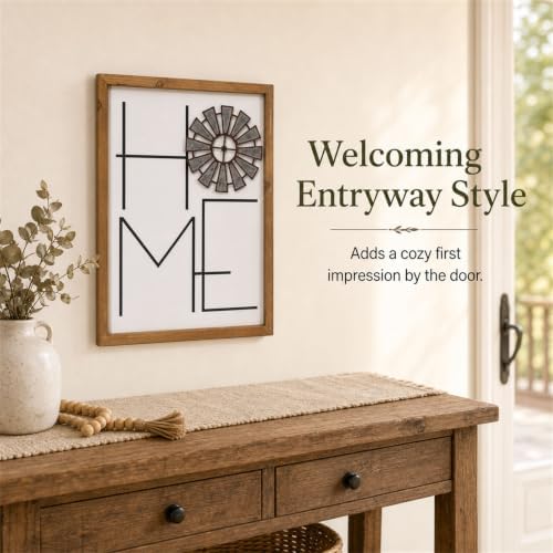 Home Sign Wall Decor, Metal Windmill, Wood Framed Farmhouse Art - Image 6