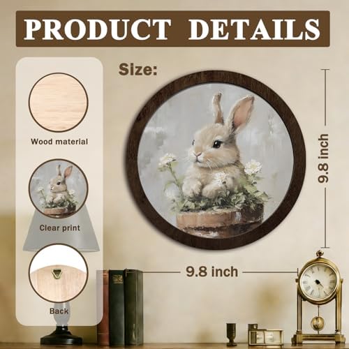 CFFJLHN Vintage Easter Carrot Bunny Wall Art Decor, Rustic Farmhouse Cottagecore Floral Easter Rabbit Bunny Round Hanging Wall Decor for Home Bedroom Living Room Kitchen, 10x10 Inch - Image 7